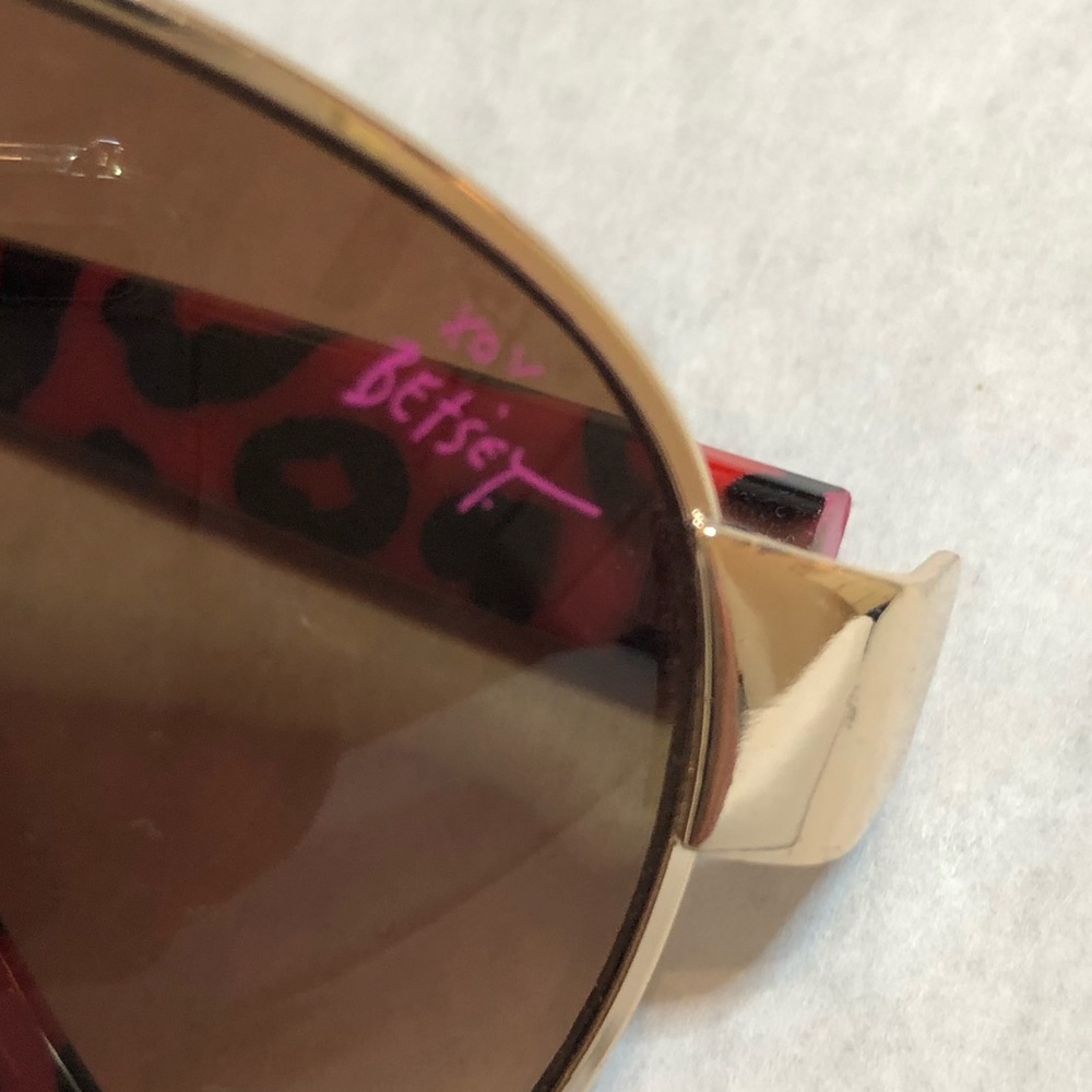 Betsy Johnson Gold Frame Pink and Black Animal Print Arm Sunglasses - Picture 6 of 10